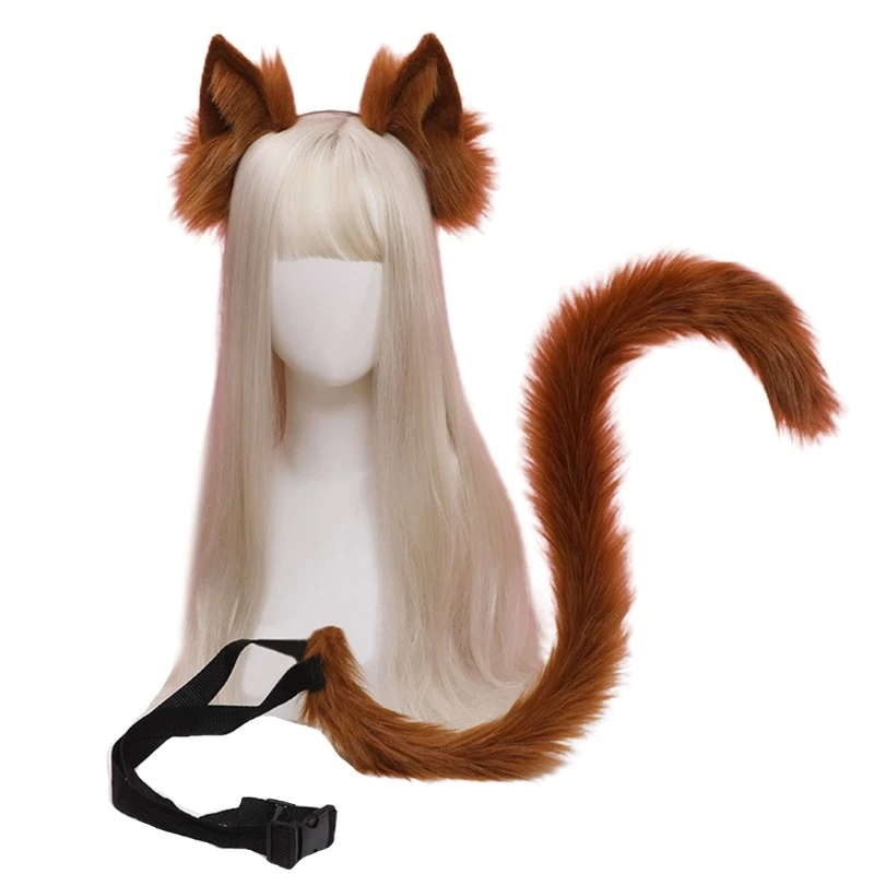 

2Pcs/Set Handmade Furry Animal for Cat Ear Tail Set Plush Ear Hairhoop 57BD