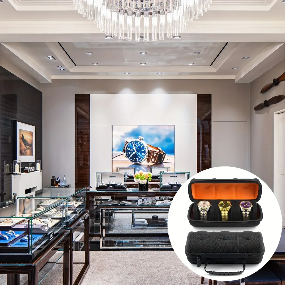 3-Card Slot for watch Storage Box,Elegant for watch Organizer with Soft Lining, Durable Fabric, Perfect for Travel