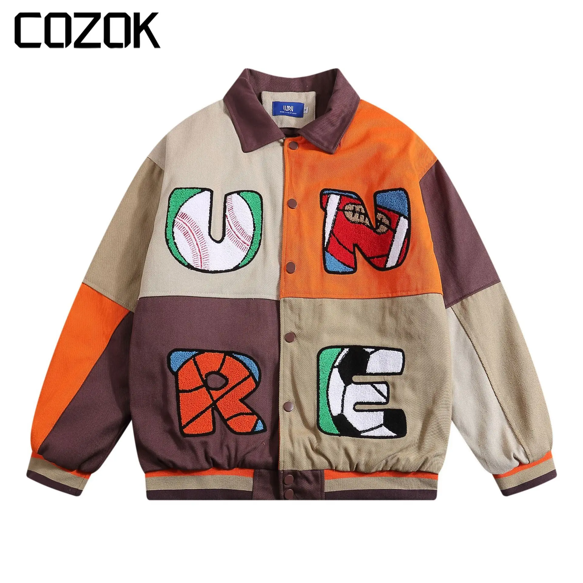 

Men Winter Padded Jacket Vintage Letter Embroidery Patchwork Loose Parkas Coats Hip Hop Streetwear Jackets Outwear for Male