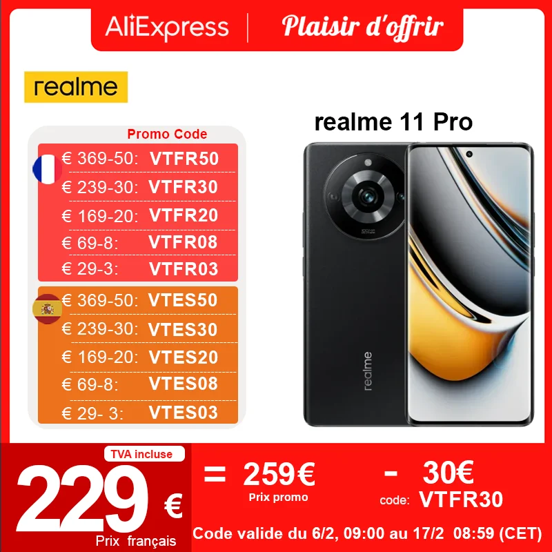 Versione Globale Realme 11 Pro 5G Smartphone Mtk Dimensity 7050 6.7 "120Hz Schermo Amoled 100Mp Prolight Ois Camera 67W Ricarica