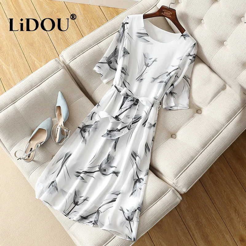 

Summer Autumn Fashion Temperament Simple Aesthetic Dress Women Elegant Design Print Vestidos De Fiesta Sexy Casual Robe Femme