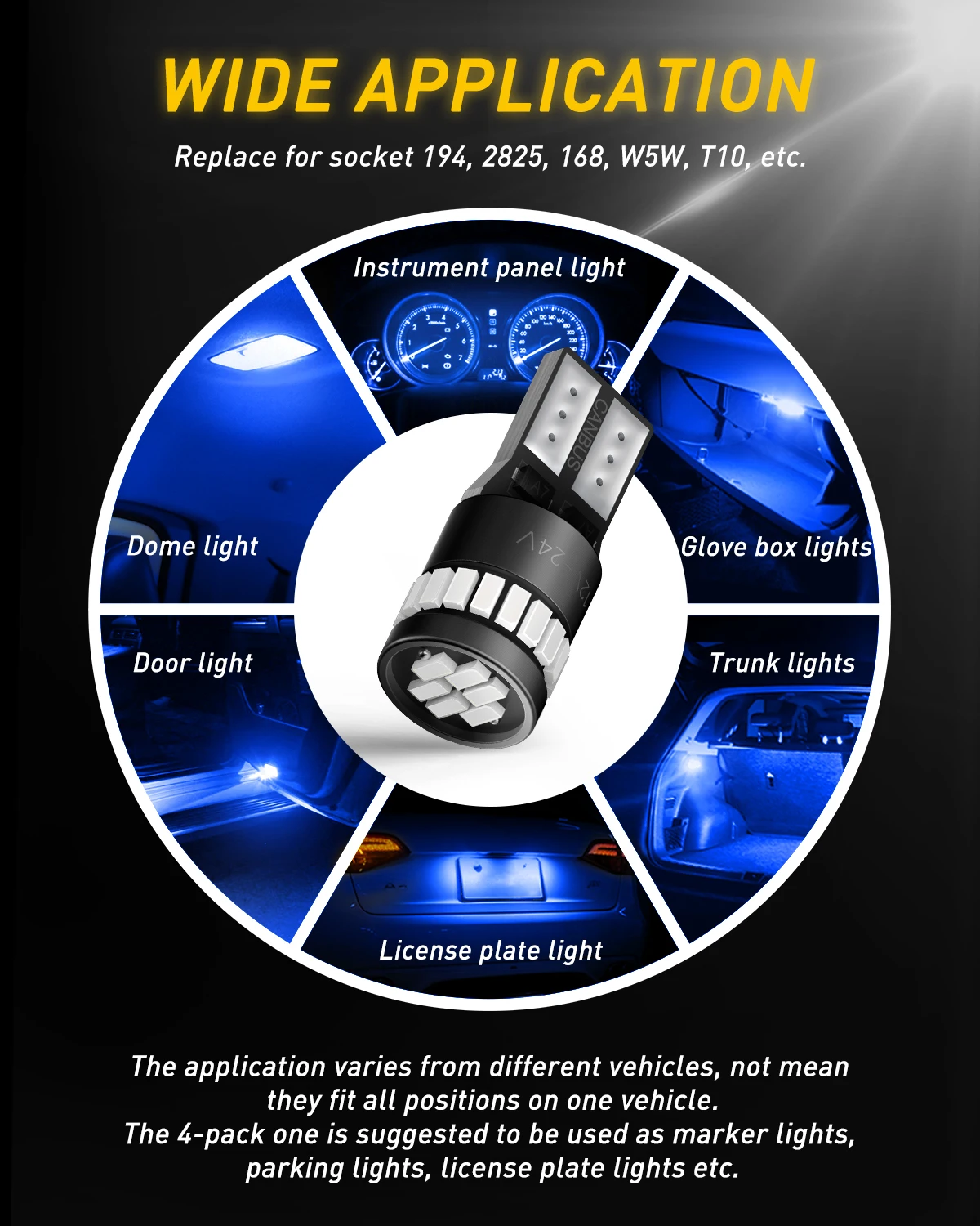AUXITO-Ʈ Ʈ ڵ  ̵ Ʈ, 10x W5W T10 LED CANBUS,  , 5W5 12V 5W, 194 1668, ڵ , ȭƮ ڹ  