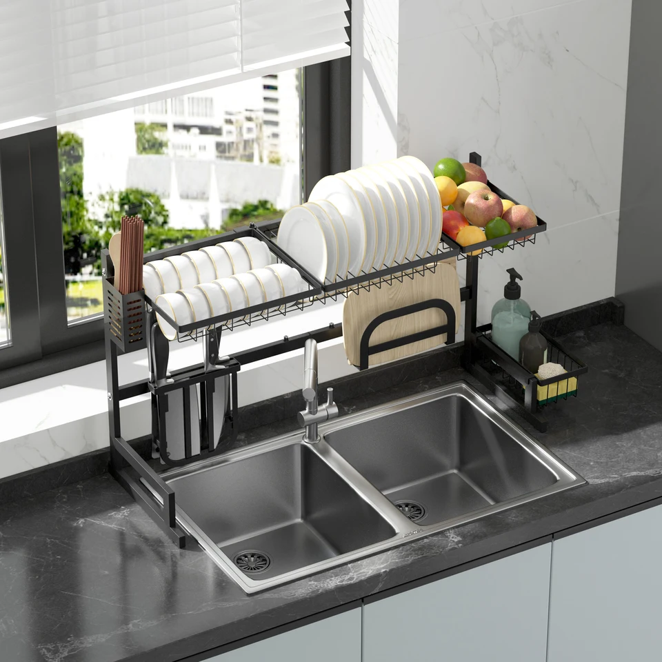 Adjustable Metal Dish Drying Rack Over Sink Organizer