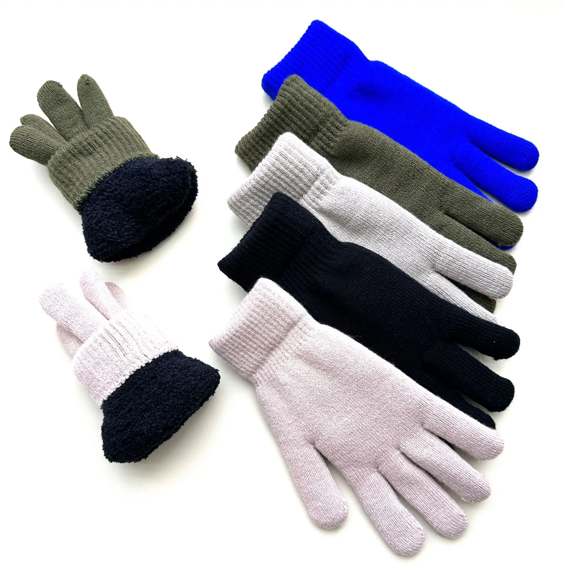 

Men Women Winter Thicken Plush Warm Gloves For Student New Solid Velvet Fleece Knitted Mittens Outdoor Cycling Skiing Gloves