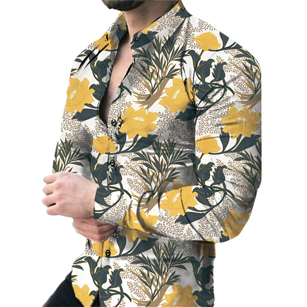 thumbnail image 1 of Camisas florales estilo playa hawaiano 2024 para hombre, camisa vintage con estampado 3D para hombre, camisa de manga larga con solapa y botón, primavera Y2k, 1 of 4