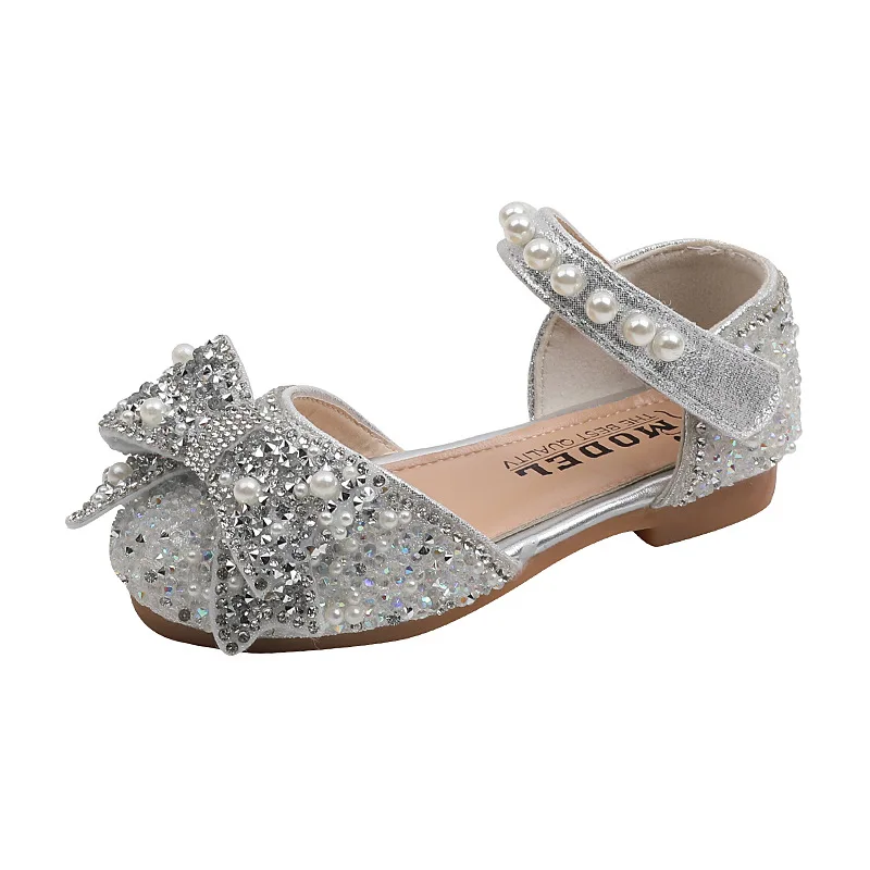 Kids Shoes Baby Shoes Sweet Girl Princess Shoes Fashion Rhinestone Pearl Bow Baby Shoes Kids Party Children's Dance Little Girls Leather New G83