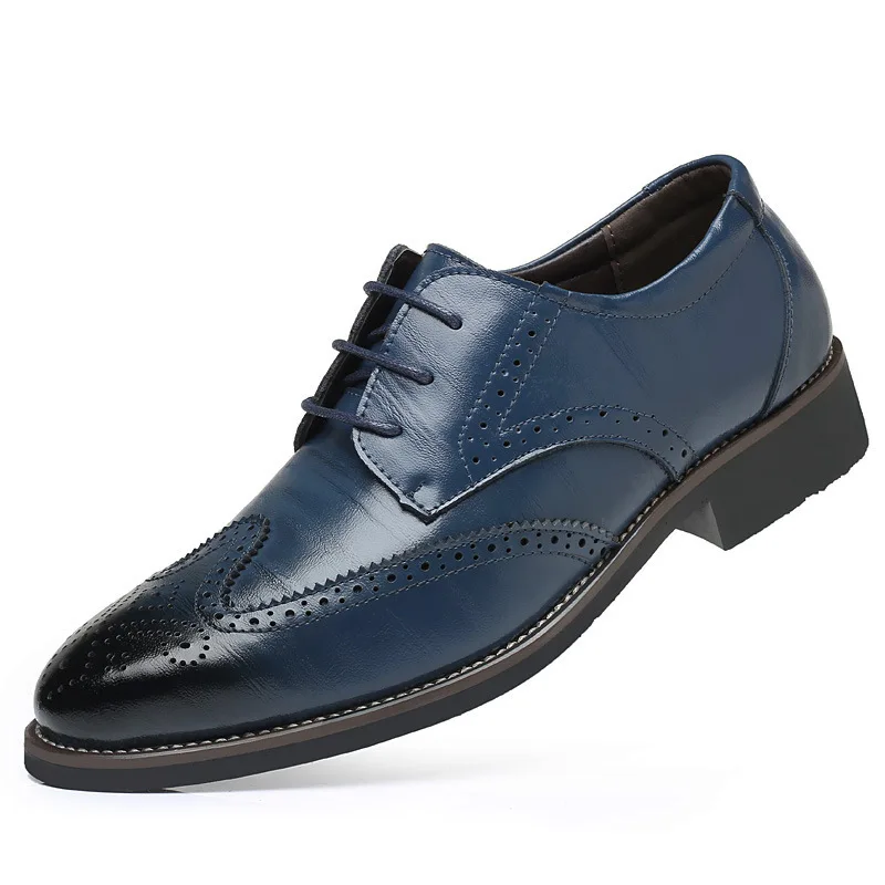New Men Oxford Genuine Leather Dress Shoes Brogue Lace Up Flats Male Casual Shoes Black Brown Size 38-48