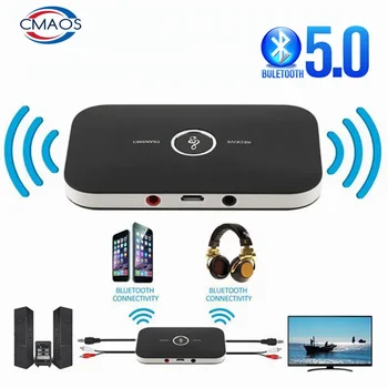 업그레이드된 블루투스 5.0 오디오 송신기 수신기, RCA 3.5mm AUX 잭 USB 동글 음악 무선 어댑터 자동차 PC TV 헤드폰