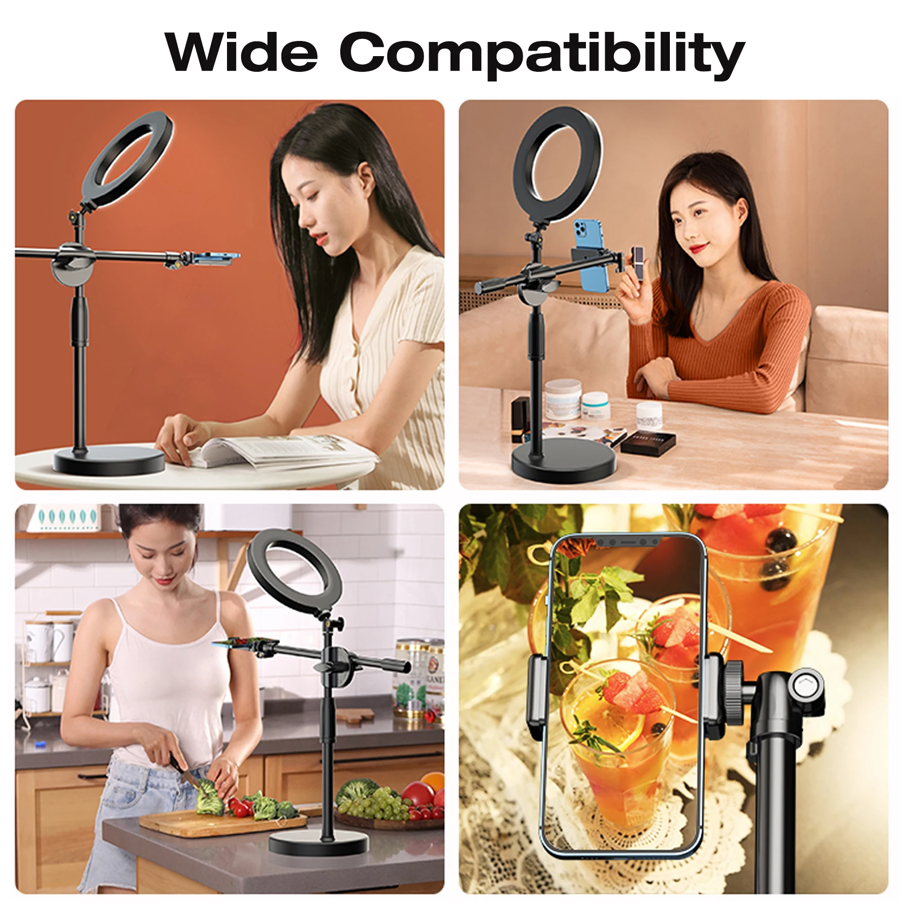 NULIER Overhead Phone Mount with 10" Selfie Ring Light 3 Lighting Mode for Video Recording Live Streaming