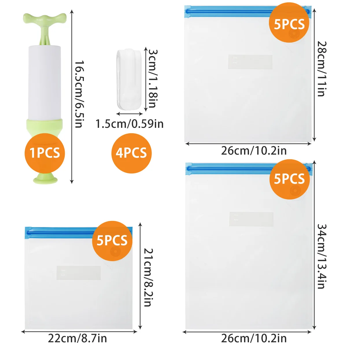 Vacuum Bags 20Pcs Food-grade Plastics for Freezing Storage Reusable with Hand Pump Vacuum Sealer Machine Space Saver