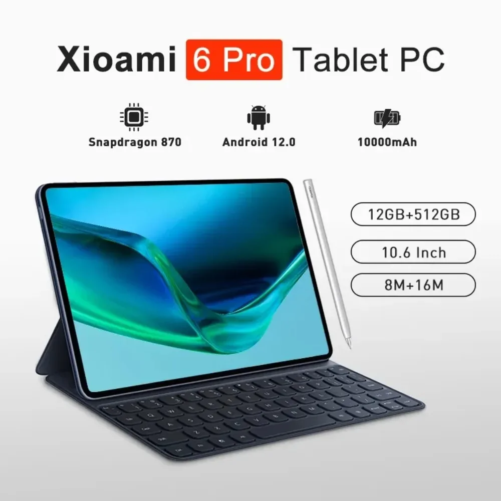 Новинка 2024, планшетофон, Android 12,0, XiaMi Pad 6 Pro, телефон с двумя SIM-картами или WIFI, HD Tab, 16 ГБ + 512 ГБ, Snpdagn 870, планшетные ПК