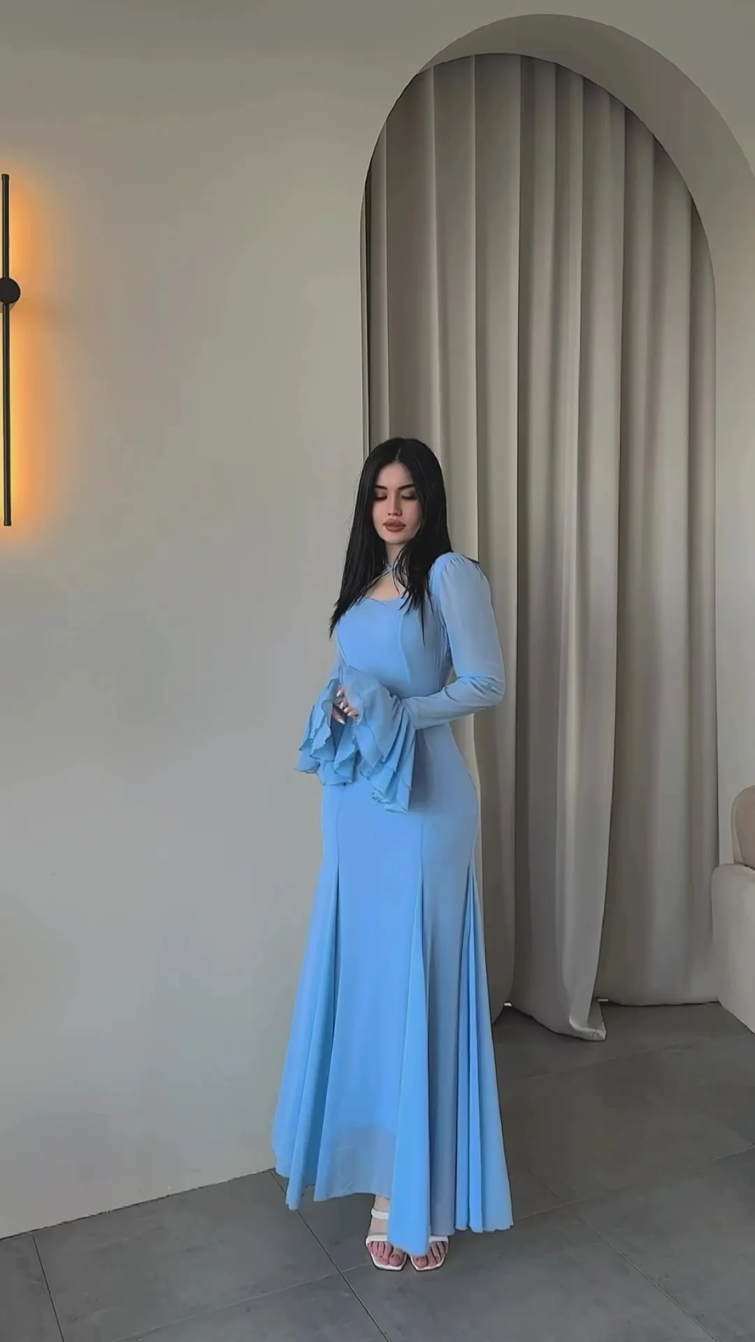 Fashion Autumn Ruffled Long Dress Women Bandage Slim High Waist Elegant Patchwork Party Dress Women's Chiffon Maxi Dress