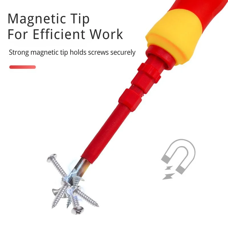 1000V Insulated 3-in-1 Screwdriver - Interchangeable Magnetic Tip with PH1/PH2 & Slotted Bits, Electrician Professional Tool Kit