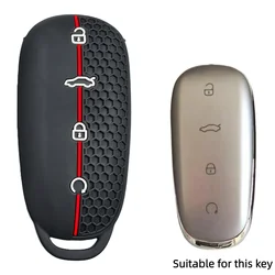 Silicone Car Key Protection Case with Keychain and Holder (Black)