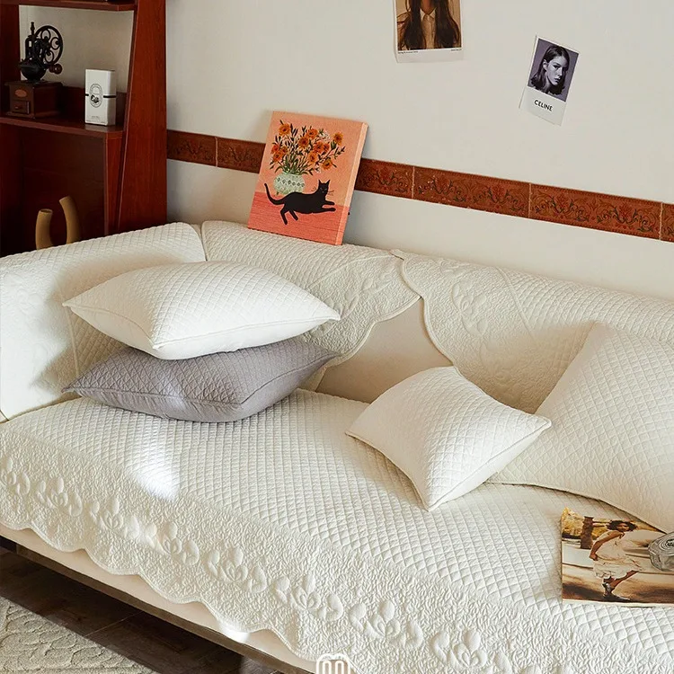 Single Retro Heavy Embroidered Yarn-dyed Pure Cotton Sofa Cushion Living Room Cushion Sofa Cover Towel Four Seasons 2