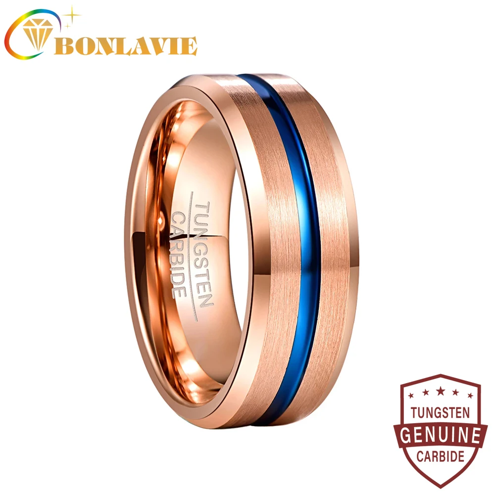 HSG Tungsten Rings for Men Promise Polished Center Groove 18K Gold Plated 4mm Wedding Band 
