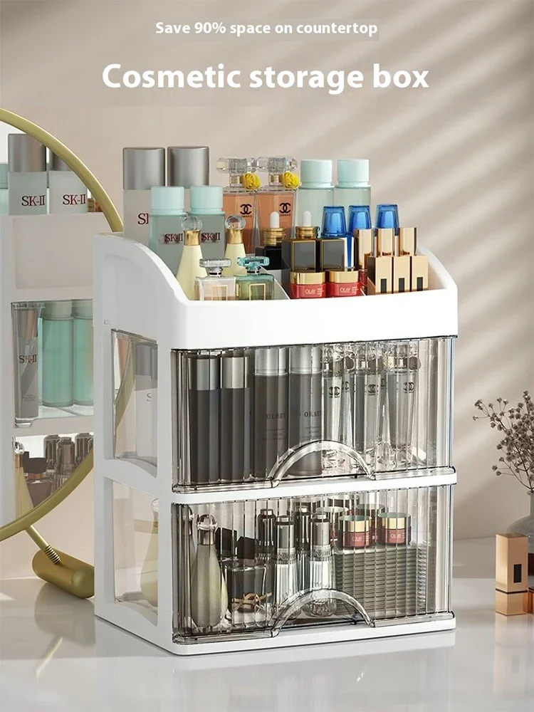 Drawer Layered Makeup Organizer Large Capacity PP Transparent Jewelry Skincare Makeup Desktop Storage Box Home Office Supplies