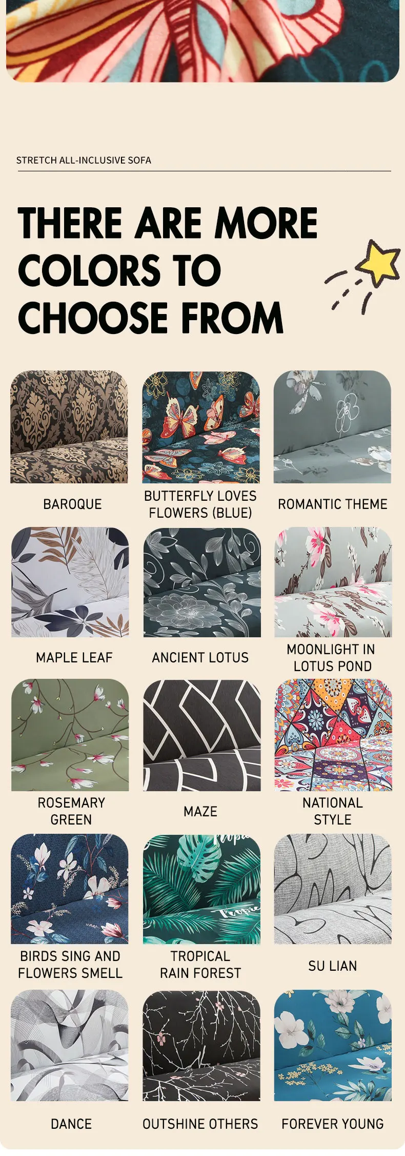 Description Picture 5 of itemLANMOLIFE Armless Futon Slipcovers Stretch Folding Sofa Bed Cover with Elastic Bottom, Printed Fitted Couch Cover