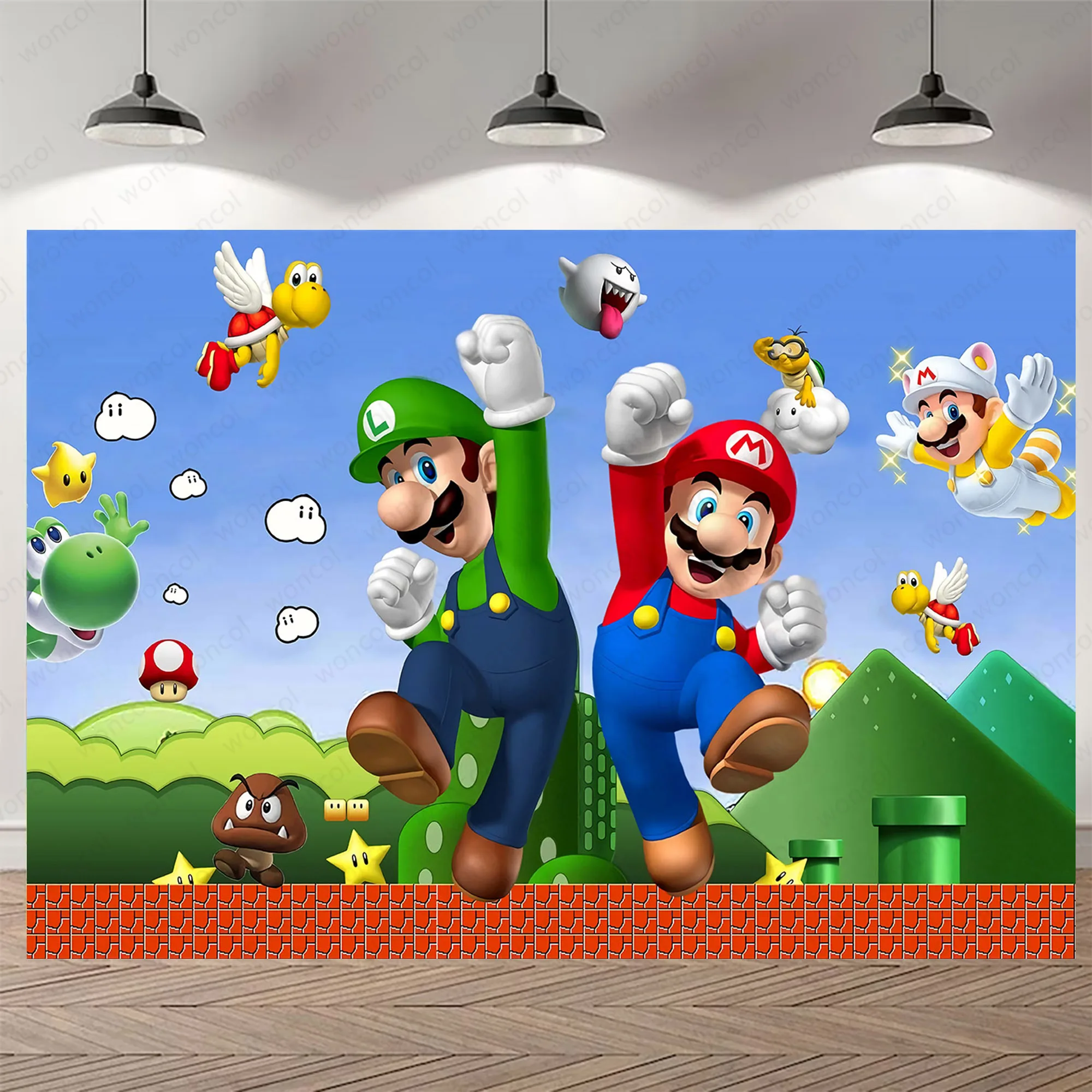 

Super Mario Bros Backdrop Boys Birthday Party Decoration Vinyl Photography Background Cartoon Baby Shower Banner Studio Props