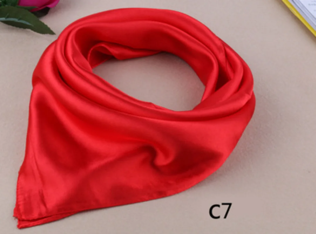 60*60cm Women Solid Color Silk Scarf Spring Autumn Fashion New Simple Square Scarfs For Ladies Female Scarf