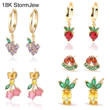 

Colorful Zircon Fruit Earrings For Women Girls Cherry Pineapple Grape Crystal Drop Dangle Earrings Trendy Piercing Jewelry Gifts