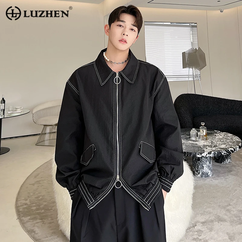 

LUZHEN 2024 Spring Fashion Double Zipper Design Casual Jacket Men's High Quality Color Contrast Line Original Loose Coat D8b8c6