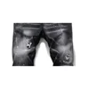 European and American tattered and repainted men's slim fit ripped patch fabric elastic jeans tight beggar pants 5