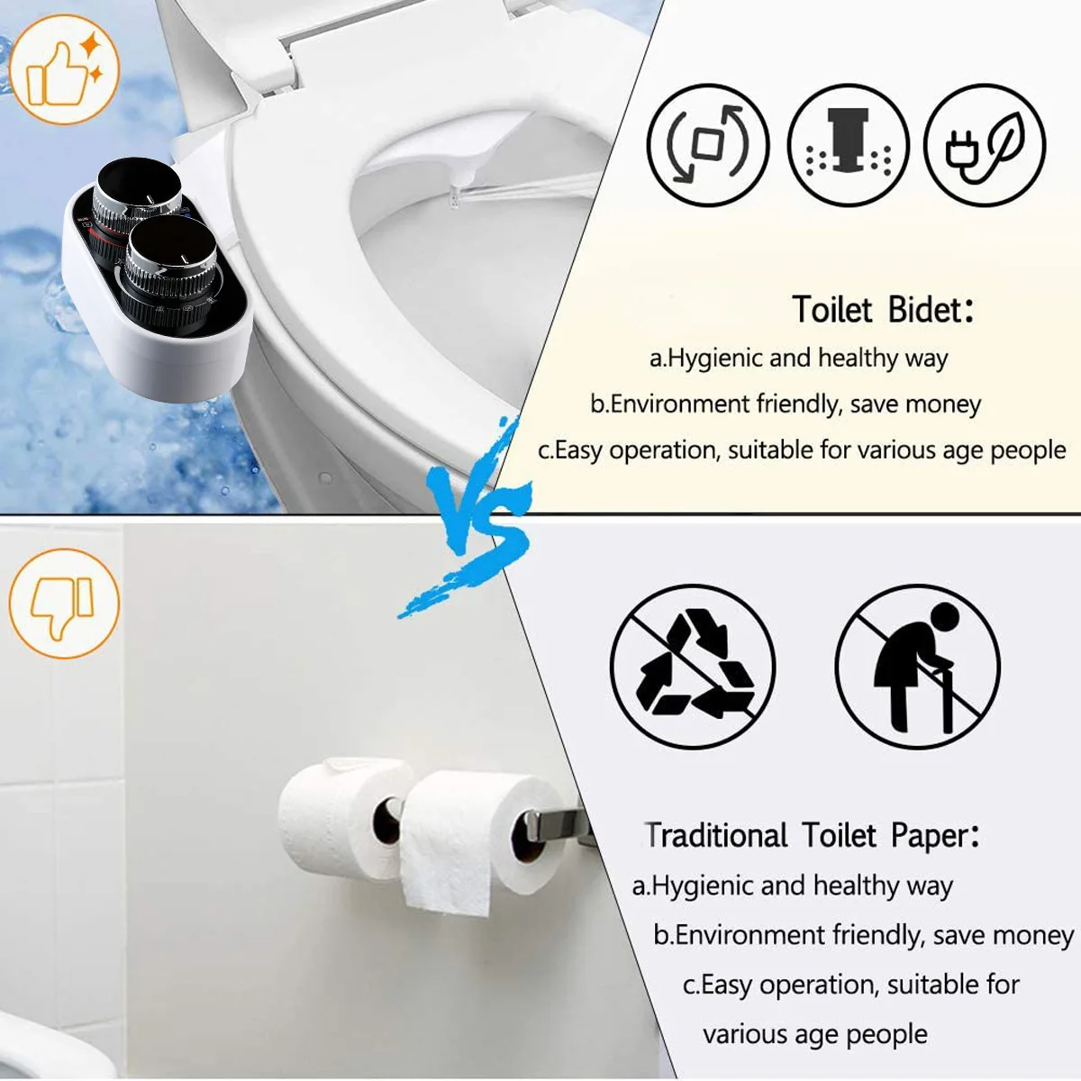 Description Picture 2 of itemWater Adjustable Bidet Toilet Seat Attachment Non-Electric Smart Bidet Attachment Self Cleaning Double Nozzle Hot and Cold Body