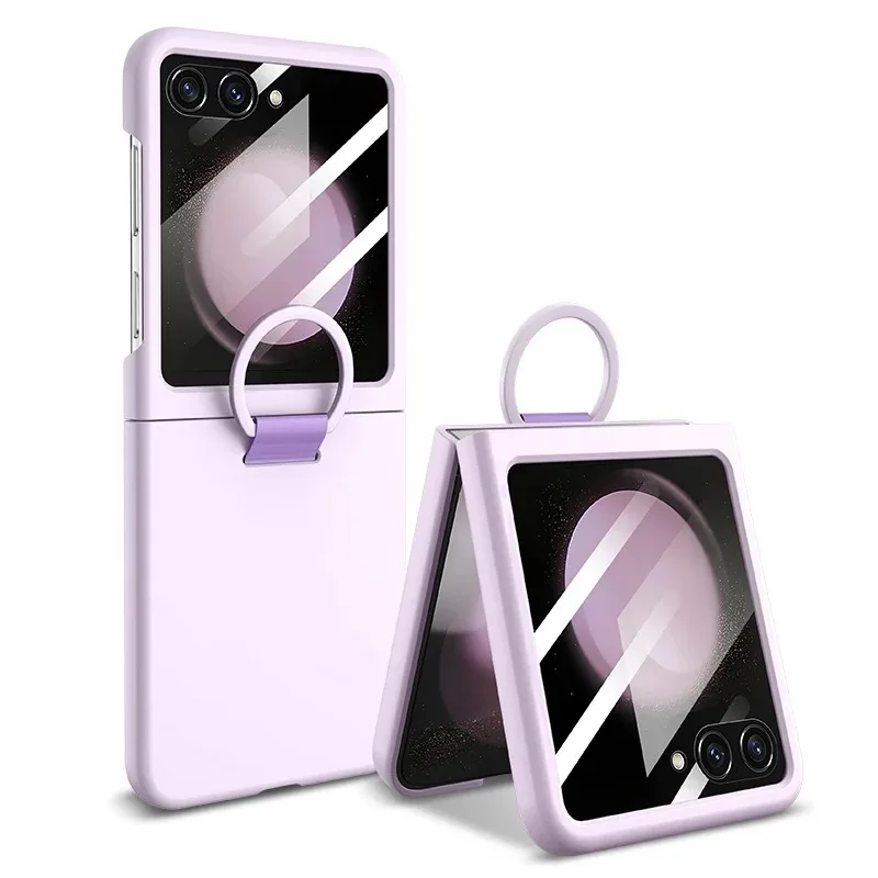 Liquid Silicone Original Ring Holder Case for Samsung Galaxy Zflip 6 Z Flip 5 6 Screen Glass Film 2in1 Shockproof Cover Z Flip 6_voghion.com