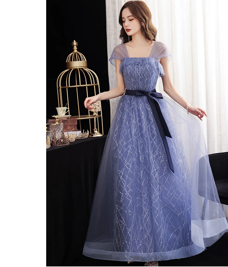 Blue Evening Dresses For Women Elegant Shoulder Straps A-Line Floor-Length Long Prom Gown For Graduation Party long evening gowns