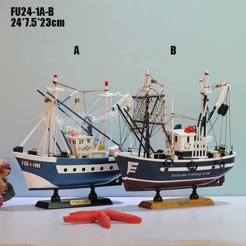 Ship Model Handmade Wooden Fishing Boat Ornament Miniature Craft Carving  Home Decoration Craft Gift