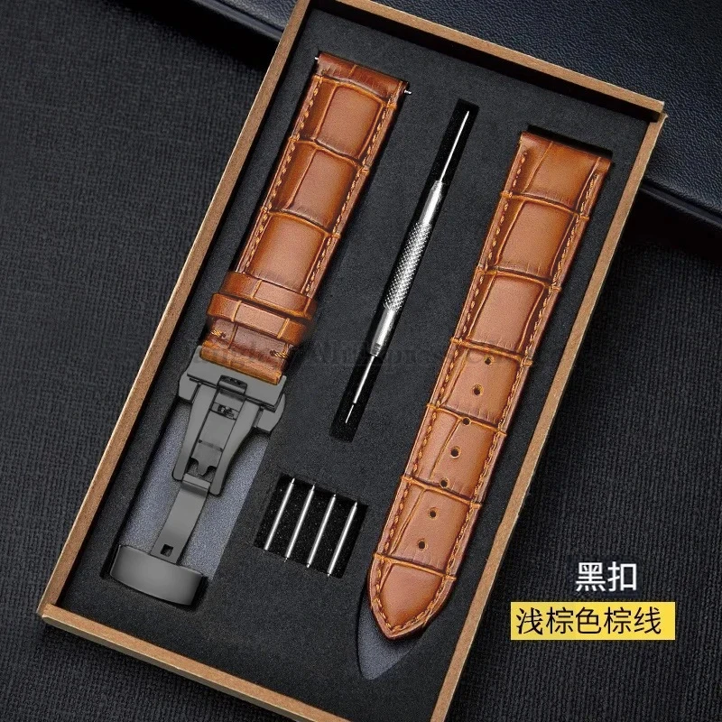 Genuine Leather Watchband with Butterfly Clasp – Universal Strap Bracelet