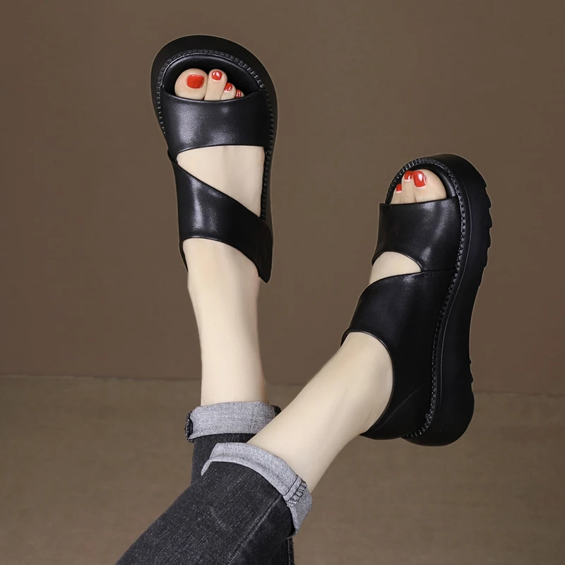 summer new wedge heel open toe casual luxury designer shoes sandals women's handmade re...