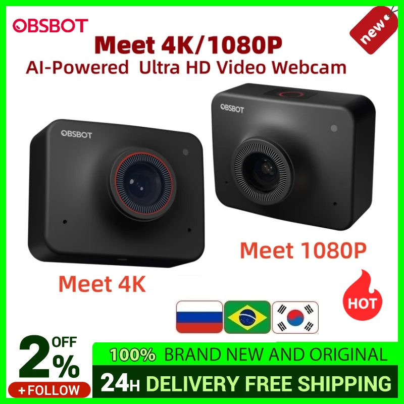 OBSBOT Meet AI-Powered 4K Ultra HD Video Webcam, Video Conference Camera with AI Auto Framing, Calling and Streaming