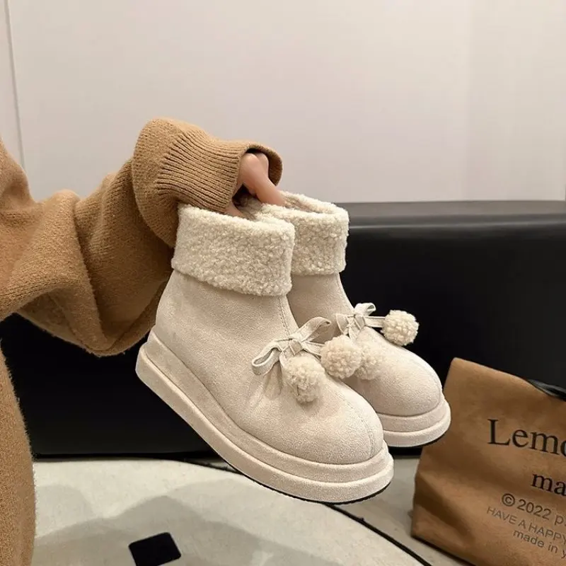 New Fashion Women Ankle Boots Winter Warm Short Plush Flat with Outdoors Non-slip Woman Loveliness Snow Boots Comfort Casual 40