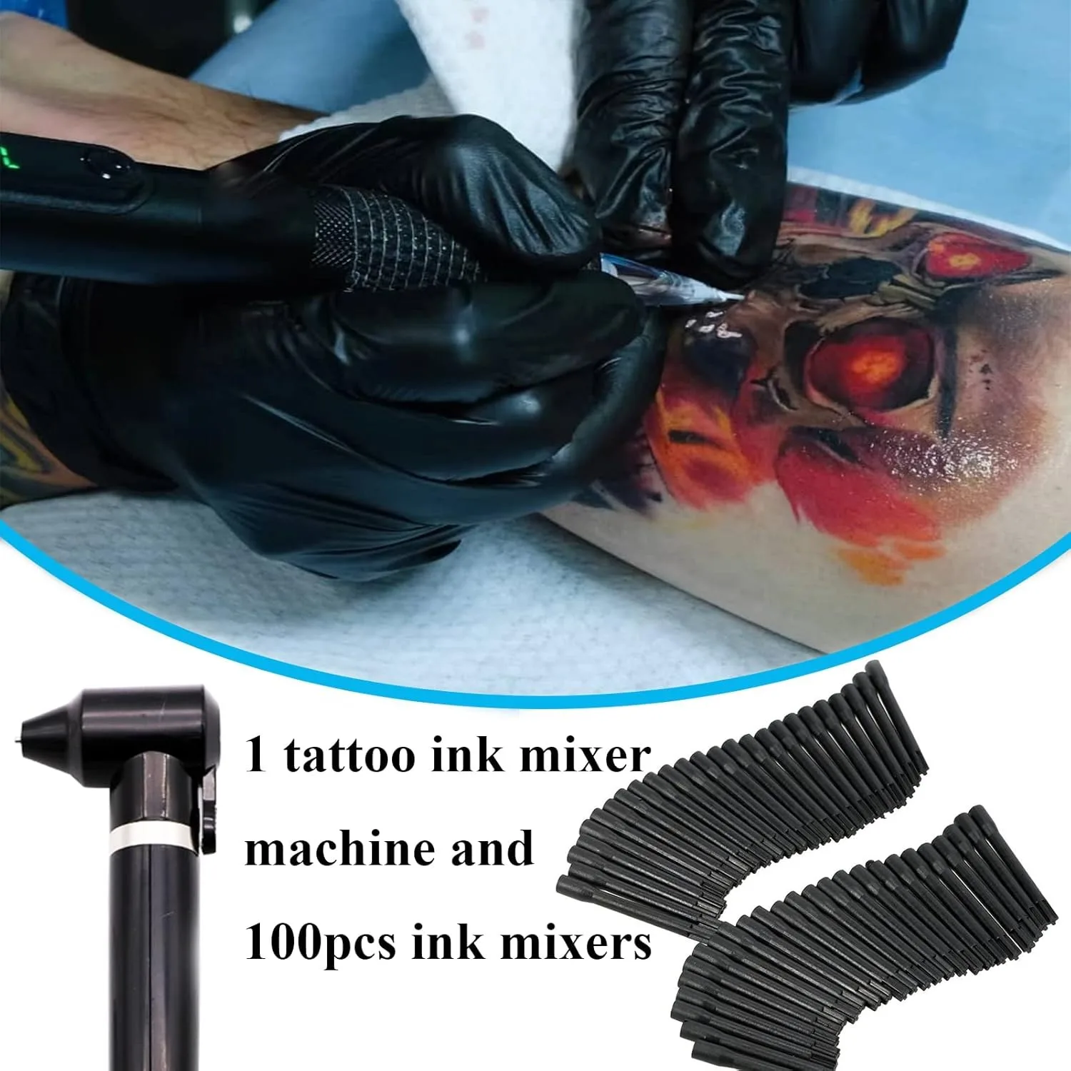 DQFART Kit macchina per miscelatore inchiostro per tatuaggi Agitatore per pigmenti 100 pezzi Bastoncini di miscelazione per miscelazione rapida dei colori Forniture per tatuaggi per sopracciglia - immagine 6