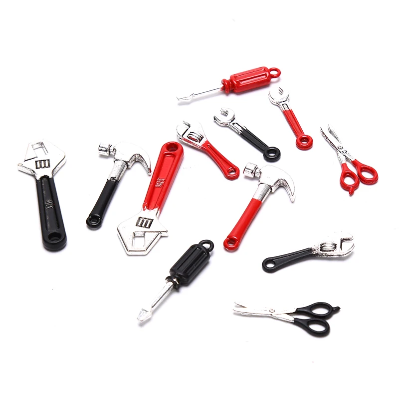 Red/Black Dollhouse Miniature Repair Kits Accessories Miniature Hammer Wrench Doll House Furniture Decoration 6Pcs/Set kids repair toys,kids construction toys,kids pretend play set,home repair toys,model assembly tools