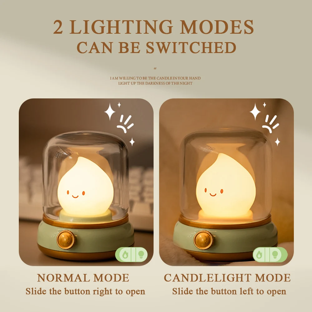 Kerosene LED Night Light Cute Flameless Candle Light with Two Modes USB Rechargeable Dimmable Camping Light For Bedroom Decor 5