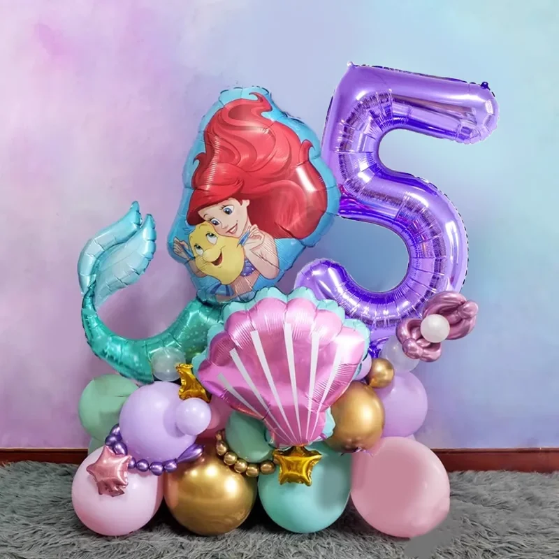 thumbnail image 1 of Decoración para fiesta de cumpleaños de La Sirenita, Princesa Ariel, servilletas de papel, platos, vasos, manteles, globos, suministros para baby shower para niños, 1 of 5