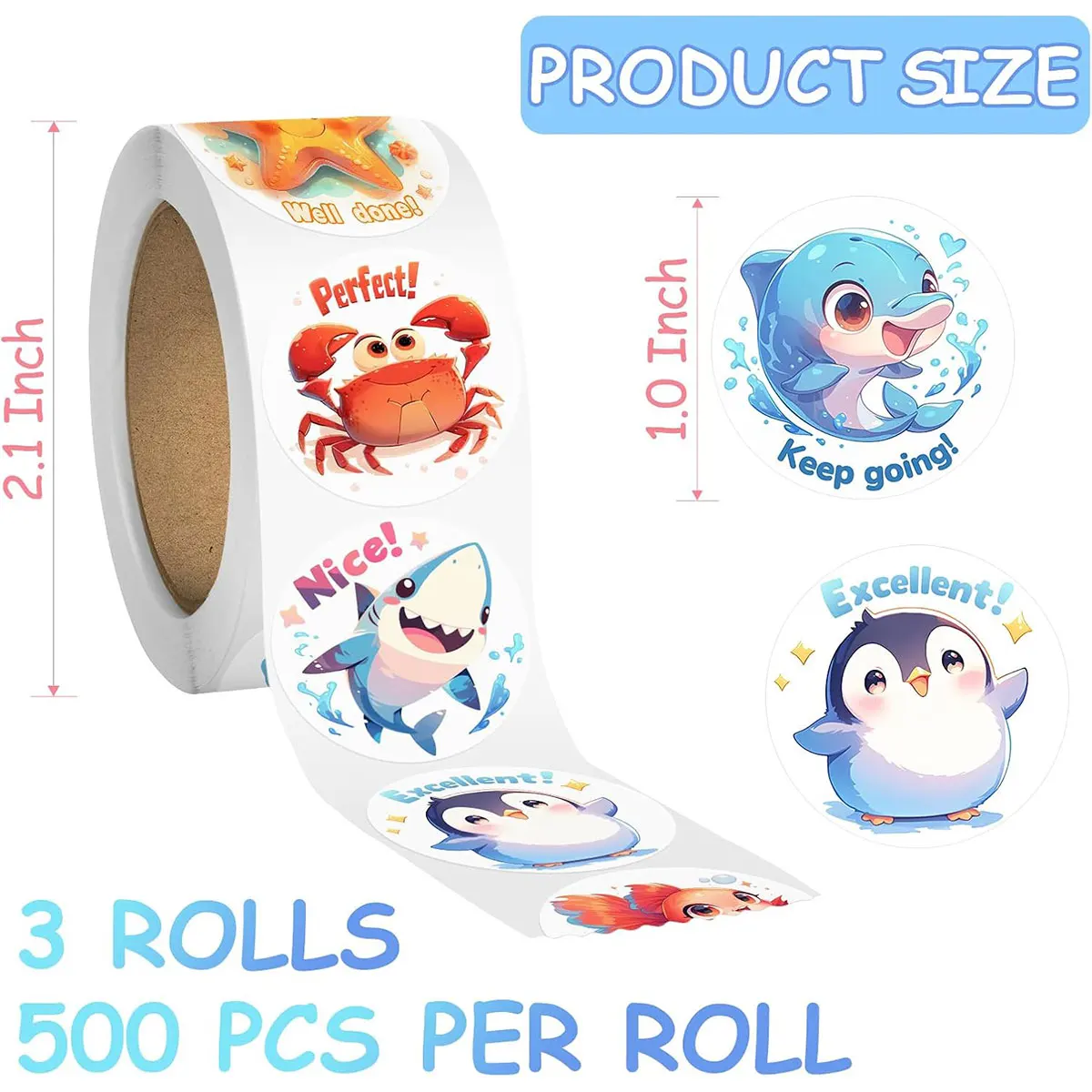 1/3 롤 어린이 스티커 500/1500pcs 대량 귀여운 농장 바다 야생 동물 스티커 동기 부여 문구 보상 스티커 학교 용품