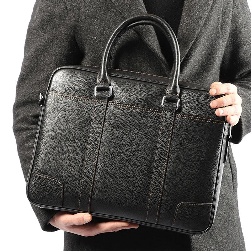 Man Briefcase Genuine Leather Men Bag Fashion Male Shoulder Laptop Bag Handbag Business Cow Leather Men's Briefcase leather briefcase