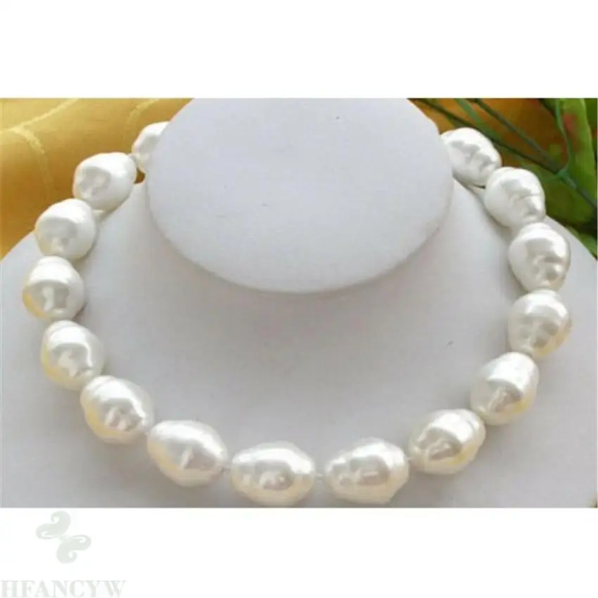 

Huge Large 20mm South Sea White Baroque shell Pearl Necklace 18inch Hang Women Real Diy