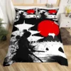 Japanese Samurai Bedding Set Full Size Cherry Blossoms Comforter Cover Red Sun Hokusai Duvet Cover Fuji Mountain Quilt Cover 6