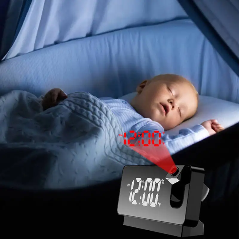 Sveglia con Proiezione, Orologio Digitale LED con Proiezione a Parete, Orologio da Comodino Ricaricabile con Funzione Snooze, Ora e Temperatura - immagine 3