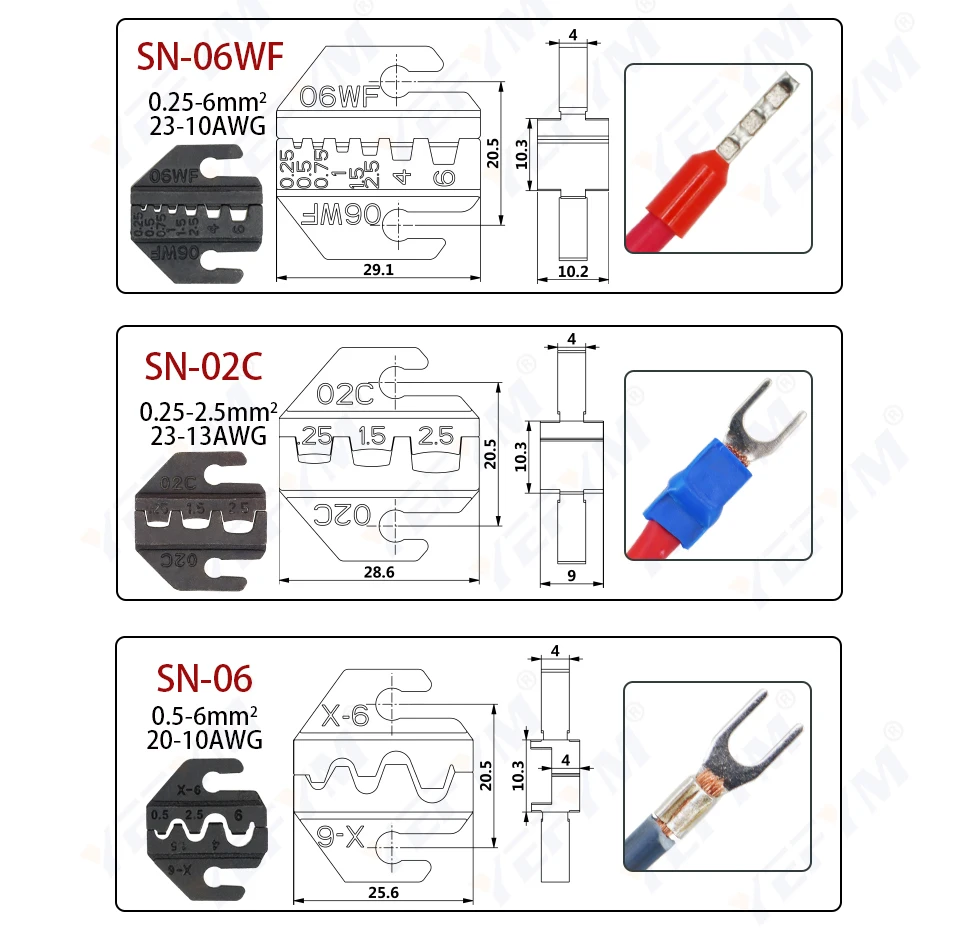 Sn-Serie Crimp zange SN-48BS 0,25-1,5 mm2/23-16awg für Lasche 2,8 4,8 6,3 sm 2,5 Dupont 2,54 Auto-Stecker-Ratschen-Werkzeuge – Detail 9