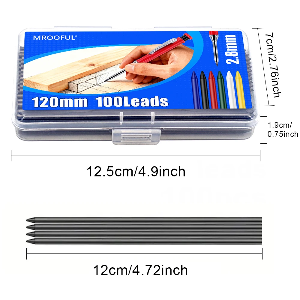새로운 목공용 기계식 연필심 리필, 100개/박스 2.8mm 교체 가능한 검정심 - 엔지니어링 마킹 스크라이빙 도구