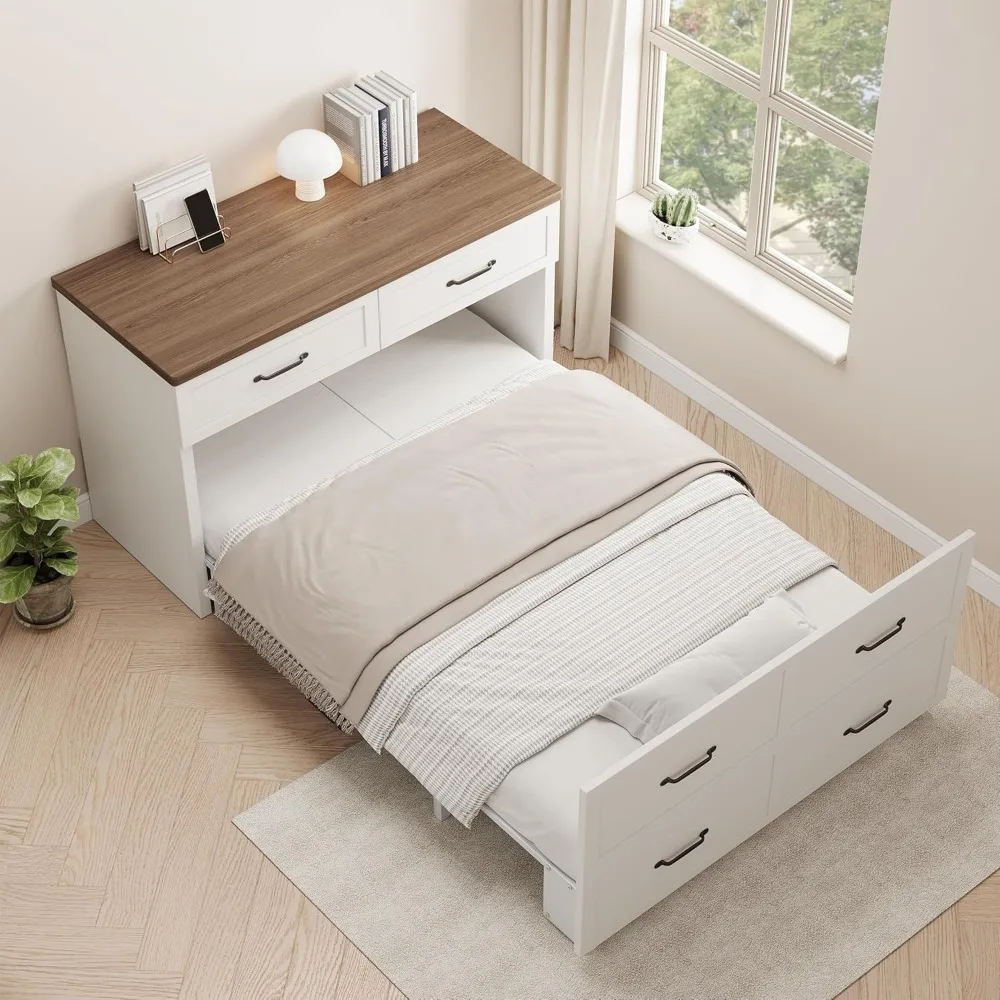 Murphy Bed Cabinet with Mattress Included, 2 in 1 Small Fold up Space Saving WallBed, 33x76 Inches Twin Size Hideaway Bed 4