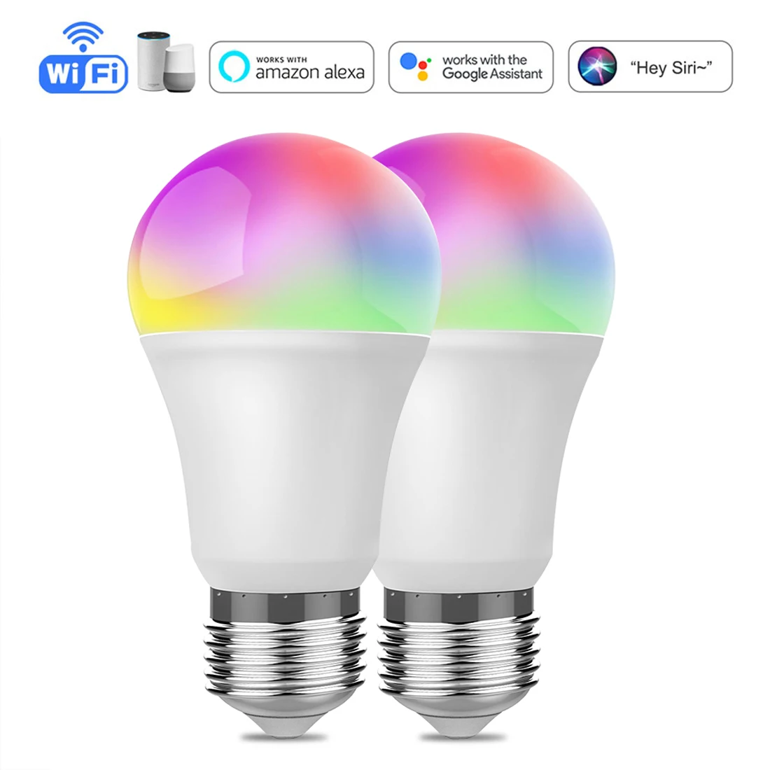 Smart Dimmable LED RGB Color Light Bulb With Alexa WIFI Remote Control Lamps E27 