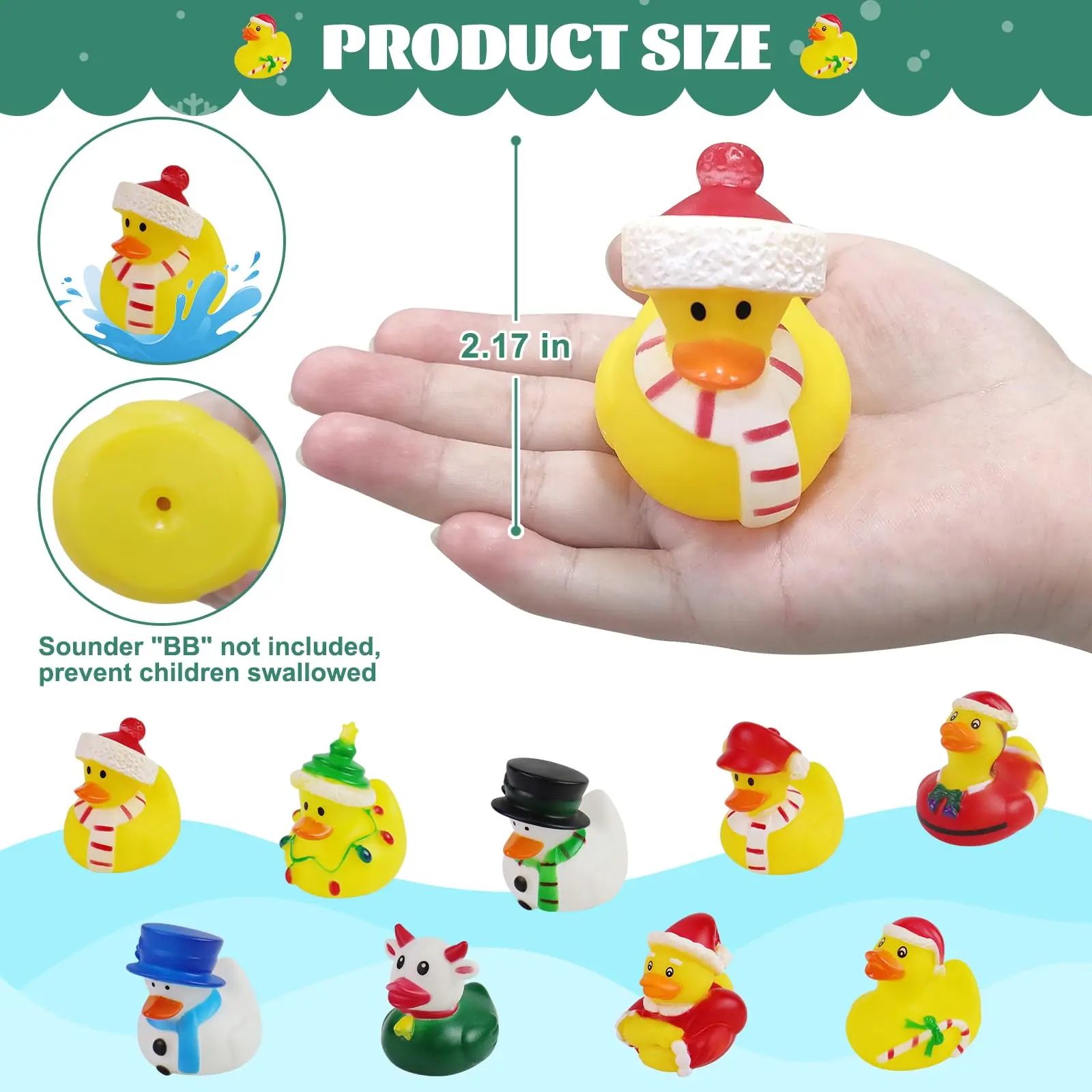 24/48 Pcs Christmas Rubber Ducks in Bulk  Toys Holiday Rubber Ducks for Jeep Ducking, Xmas Party Favors Decorations 3