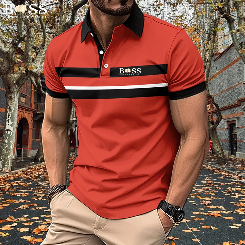 

BSS A popular short sleeved men's polo shirt paired with a printed casual men's polo shirt. New Spring Autumn Basic Polos Men's